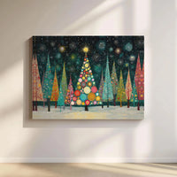 Colorful Forest Canvas Print, Christmas Tree Canvas Art, Whimsical Holiday Landscape Canvas, Festive Christmas Wall Decor, Winter Home Present