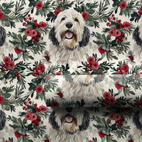 Christmas Dog Gift Wrap, Old English Sheepdog Wrapping Paper, Holiday Floral Wrapping Paper, Dog Lover Present Wrap, Winter Gift Wrap Roll