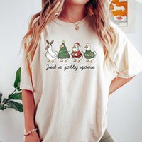 Humorous Holiday Goose Shirt, Jolly Goose Christmas Shirt, Adorable Xmas Duck Graphic Tee, Retro Festive Animal T-Shirt, Holiday Season Family Present