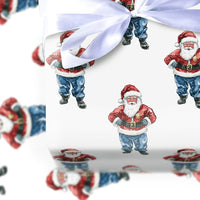 JB Buckle Christmas Gift Wrap, Watercolor Santa in Jeans Wrapping Paper, Humorous Blue Jeans Santa Holiday Wrapping Paper, Xmas Gift Wrap