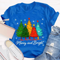 Colorful Holiday Graphic Tee, Merry and Bright Christmas Tree T-Shirt, Festive Xmas Tree Shirt, Retro Christmas Tee, Holiday Season Present