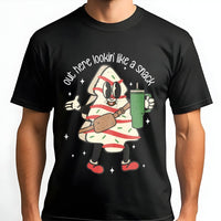 Retro Snack Graphic Tee, Christmas Tree Cake T-Shirt, Humorous Holiday Tree Cake Shirt, Vintage Winter Foodie Tee, Adorable Xmas Present T-Shirt