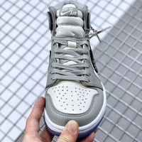 High Top Sneakers, Gray White Colorway, Lace Up Design, Casual Gift for Sneaker Fans