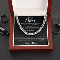 Stainless Steel Cuban Link Necklace, To My Son Cuban Link Chain from Mom, Keepsake Message Card Cuban Chain, Son Birthday or Christmas Present