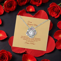 Mother Christmas Knot Pendant, Mom Love Knot Necklace, White Gold Love Knot Necklace, CZ Crystal Knot Jewelry, Birthday Present for Mother