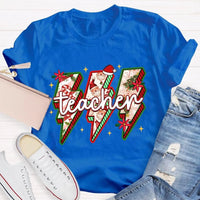 Festive Vibes Holiday Graphic Tee, Teacher Christmas T-Shirt, Adorable School Educator Xmas Shirt, Winter Break Teacher T-Shirt Present