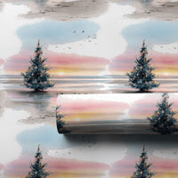 Sunset Beach Holiday Gift Wrap, Coastal Christmas Tree Wrapping Paper, Watercolor Ocean Scene Wrapping Paper, Seaside Gift Wrap Roll
