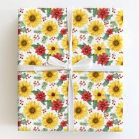 Floral Christmas Gift Wrap, Sunflower Poinsettia Wrapping Paper, Watercolor Botanical Wrapping Paper, Winter Floral Holiday Wrapping Paper