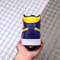 Mid Top Sneakers, White Purple Yellow Colorway, Lace Up Design, Casual Gift for Sneaker Fans
