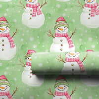 Watercolor Snowmen Gift Wrap, Snowman Christmas Wrapping Paper, Pink Plaid Holiday Wrapping Paper, Adorable Winter Xmas Gift Wrapping Paper