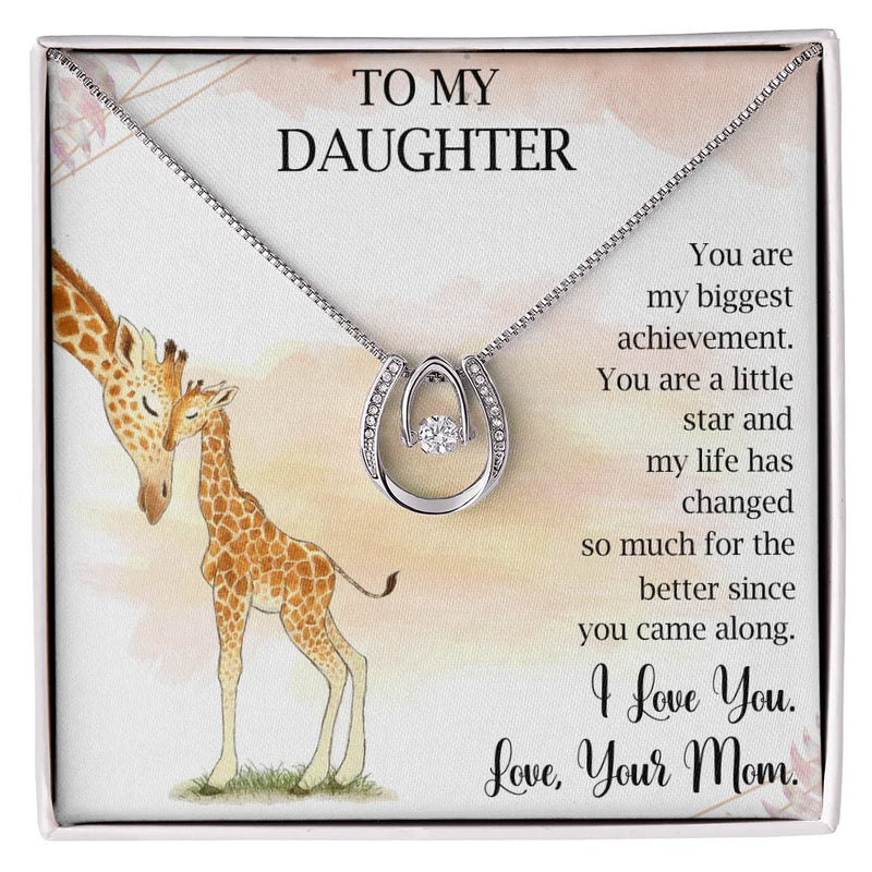 Dancing Crystal Pendant Necklace, To My Daughter Horseshoe Necklace, Lucky Horseshoe Charm Necklace, Graduation Christmas Present for Daughter