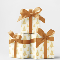 Twinkle Pines Holiday Gift Wrap, Golden Pine Tree Christmas Wrapping Paper, Winter Fir Tree Present Wrap, Elegant Xmas Gift Wrap Roll