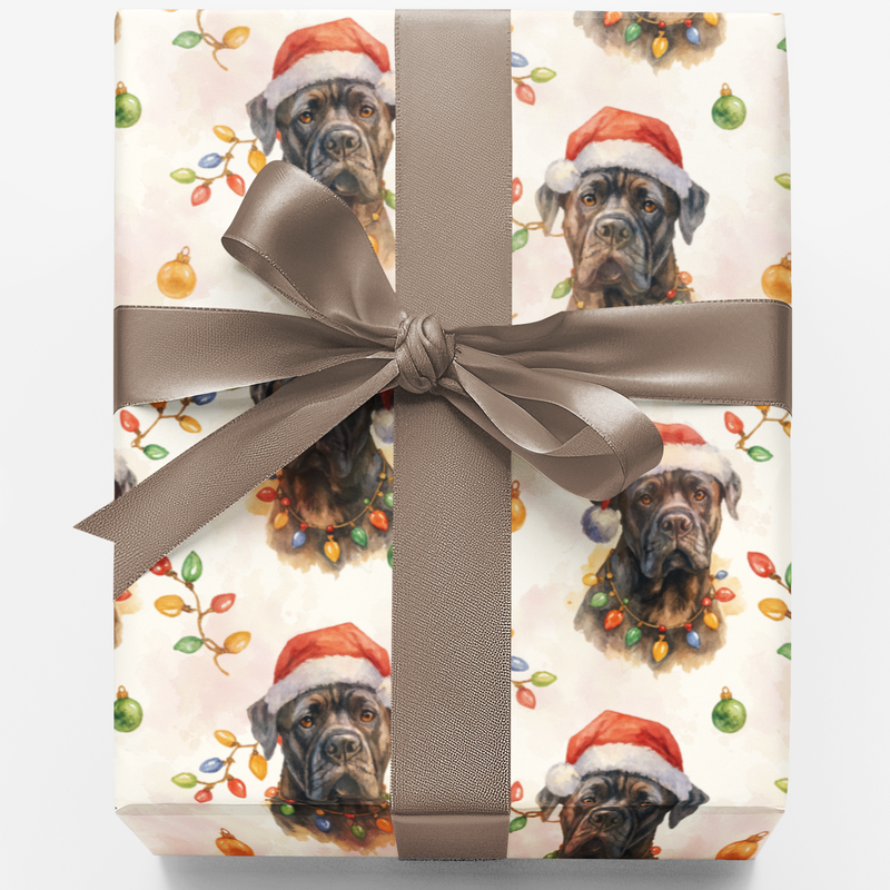Festive Dog Santa Hat Gift Wrap, Cane Corso Christmas Wrapping Paper, Holiday Pet Gift Wrap, Cane Corso Present Wrap, Dog Lover Present Paper