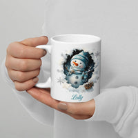 Personalized Name 3D Winter Coffee Mug, Custom Snowman Ceramic Mug, Adorable Holiday Tea Coffee Cup, Christmas Mug Present for Coffee Lovers