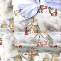 Snowy Town Holiday Gift Wrap, Vintage Village Christmas Wrapping Paper, Watercolor Xmas Wrapping Paper, Nostalgic Church Winter Gift Wrap
