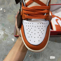Retro High Top Sneakers, White Orange Colorway, Lace Up Design, Casual Gift for Sneaker Fans