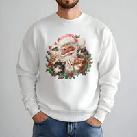 Adorable Kitten Holiday Sweatshirt, Santa Claus with Cats Christmas Sweatshirt, Festive Pet Lover Crewneck Sweatshirt, Cat Mom Graphic Pullover