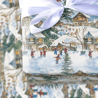 Mountain Chalet Holiday Gift Wrap, Watercolor Snowy Village Wrapping Paper, Comfy Christmas Town Wrapping Paper, Festive Winter Gift Wrap
