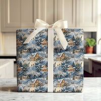 Winter Wonderland Gift Wrap, Snowy Village Christmas Wrapping Paper, Comfy Night Cabin Wrapping Paper, Scenic Holiday Gift Wrap Roll