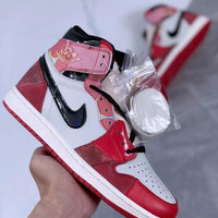 High Top Sneakers, Black Red Colorway, Lace Up Design, Casual Gift for Sneaker Fans