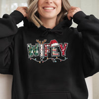 Festive Holiday Lights Graphic Hoodie, Wifey Christmas Hoodie, Newlywed Wife Xmas Hooded Sweatshirt, Comfy Winter Pullover Hoodie for Her