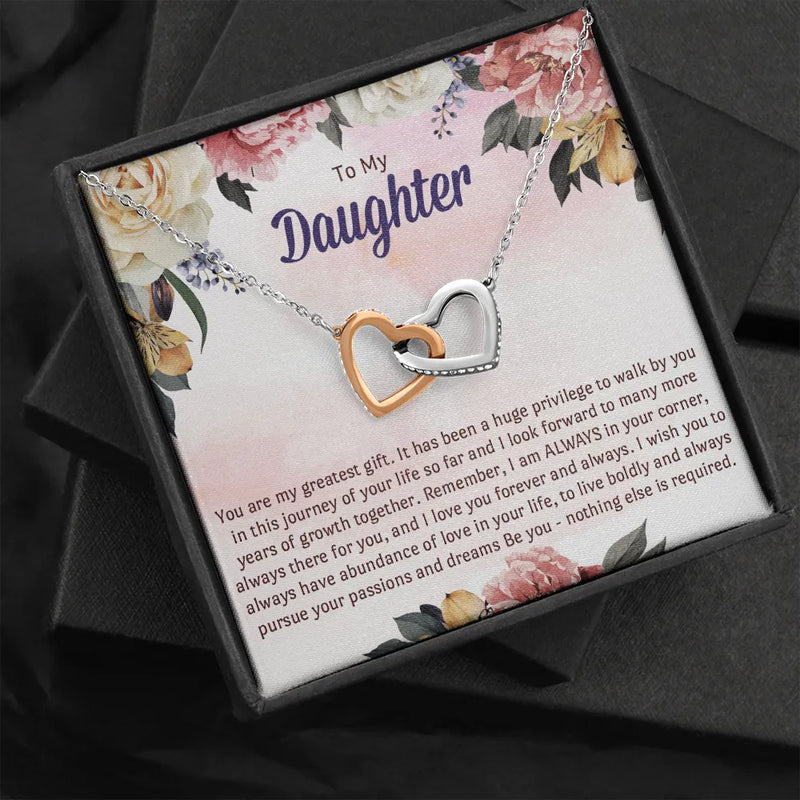 Two-Tone Cubic Zirconia Pendant Necklace, Interlocking Heart Necklace, Sentimental Birthday Christmas Present for Daughter from Dad