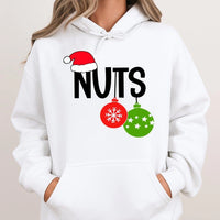 Humorous Holiday Ornament Graphic Sweatshirt, Nuts Christmas Hoodie, Couple Xmas Hooded Pullover, Festive Winter Apparel Present
