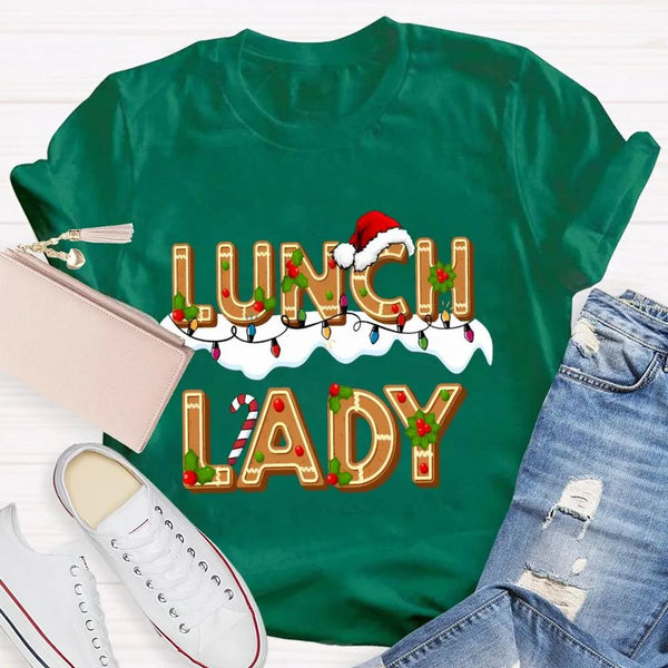 Festive School Cafeteria Holiday Shirt, Christmas Lunch Lady Gingerbread T-Shirt, Adorable Christmas Baker Graphic Tee, Xmas 