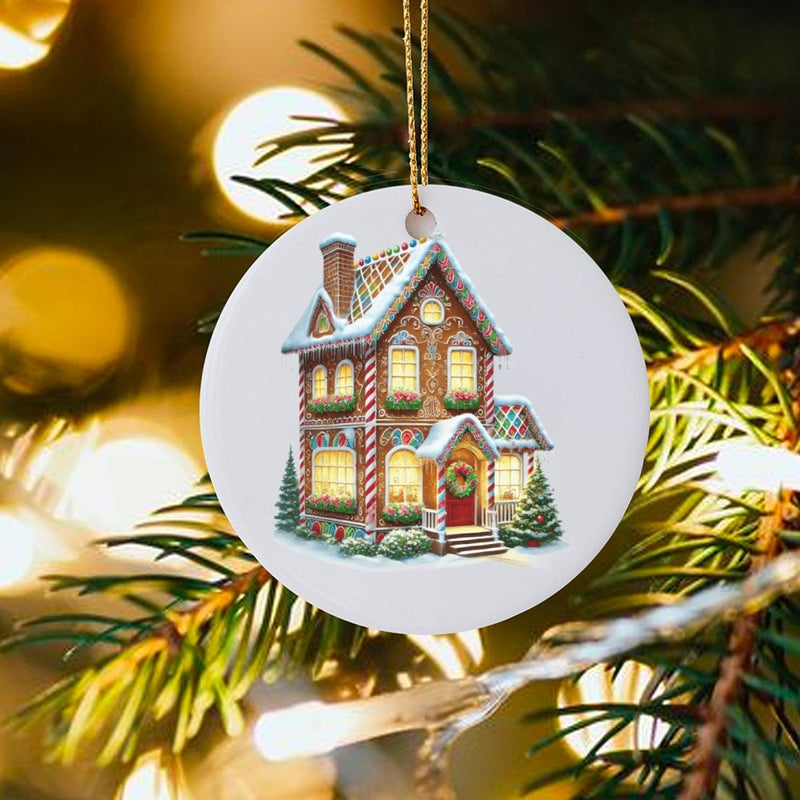 Candy Cane Christmas Tree Ornament, Gingerbread House Ornament, Holiday Ceramic Ornament, Festive Winter Decor, Xmas Keepsake Present