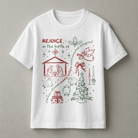 Social Justice Christmas Shirt, Rejoice in the Birth T-Shirt, Progressive Holiday Graphic Tee, Middle Eastern Nativity T-Shirt