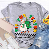 It's the Season to Feel Your Feelings Shirt, Christmas Snowman T-Shirt, Humorous Holiday Snowman Tee, Retro Winter T-Shirt, Xmas Present