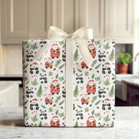 Adorable Panda Christmas Gift Wrap, Panda Santa Wrapping Paper, Watercolor Animal Holiday Present Paper, Whimsical Xmas Wrapping Paper