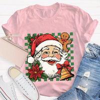 Retro Holiday Graphic Tee, Checkerboard Santa Gingerbread Man Christmas T-Shirt, Adorable Xmas Cookie Shirt, Festive Top