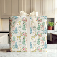 Whimsical Christmas Gift Wrap, Pastel Santa Reindeer Wrapping Paper, Pink Santa Holiday Wrapping Paper, Adorable Xmas Gift Wrap Roll
