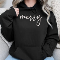 Minimalist Script Holiday Sweatshirt, Merry Christmas Hoodie, Comfy Xmas Winter Pullover Hoodie, Aesthetic Christmas Season Hooded Top