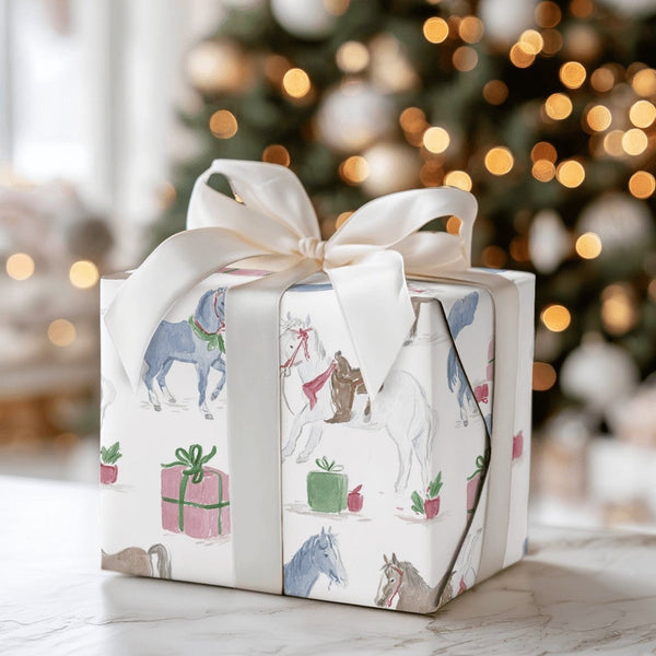 Equestrian Holiday Gift Wrap, Christmas Horse Wrapping Paper, Watercolor Pony Wrapping Paper, Festive Horse Lover Gift Wrap R