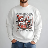 I'm Fine This Is Fine Sweatshirt, Humorous Snowman Meltdown Sweatshirt, Winter Holiday Crewneck Sweatshirt, Comfy Christmas Present for Men Women