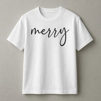 Cursive Script Holiday Typography Tee, Minimalist Merry Christmas T-Shirt, Adorable Simple Christmas Shirt, Winter Festive Outfit Present
