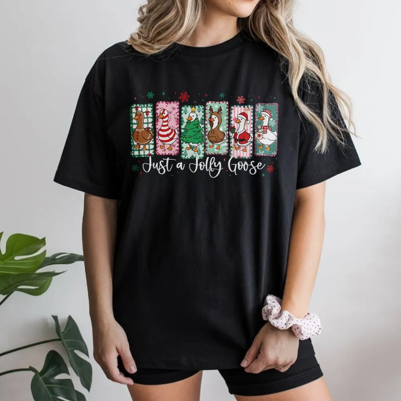 Humorous Goose Holiday T-Shirt, Jolly Goose Christmas Shirt, Adorable Festive Bird Graphic Tee, Winter Christmas Goose Tee, Animal Lover Xmas Present