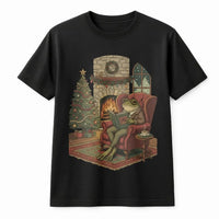Adorable Toad Bookworm Shirt, Comfy Christmas Frog Reading Book T-Shirt, Book Lover Holiday Graphic Tee, Reader Christmas Graphic T-Shirt