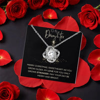CZ Crystal Daughter Pendant, To My Daughter Love Knot Necklace, Gold Finish Daughter Jewelry, Meaningful Christmas Present from Mom and Dad