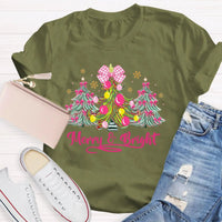 Merry and Bright Holiday Graphic Tee, Bow Christmas Tree Teacher Shirt, Adorable Teacher Christmas T-Shirt, Winter School Holiday Present