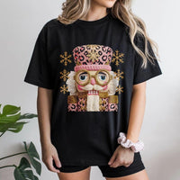 Preppy Crochet Holiday T-Shirt, Pink Leopard Nutcracker Christmas Shirt, Retro Nutcracker Tee, Adorable Holiday Graphic Shirt, Xmas Present for Her
