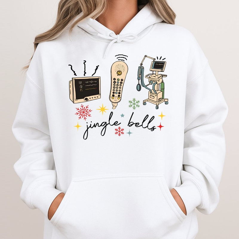 Jingle Bells Medical Monitor Hoodie, Nurse Christmas Hoodie, Holiday Nurse Sweatshirt, Humorous CNA RN Christmas Pullover, Nurse Xmas Present