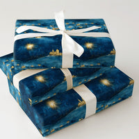 Nativity Christmas Gift Wrap, Starry Night Bethlehem Wrapping Paper, Watercolor Religious Holiday Wrapping Paper, Christian Faith Gift Wrap