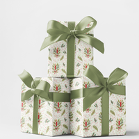 Pine Branch Christmas Gift Wrap, Holiday Candle Wrapping Paper, Festive Winter Season Wrapping Paper, Xmas Present Gift Wrapping Paper