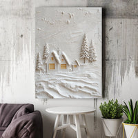 Comfy Snowy Cabins Landscape Poster, Winter Village Snow Cottage Canvas Wall Art, Rustic Christmas Holiday Decor, Wintertime Canvas Print