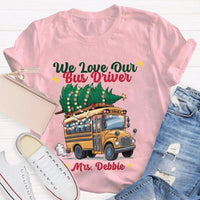Custom Name Bus Driver Shirt, Personalized School Bus Christmas Tree T-Shirt, Holiday School Bus Tee, Christmas Tree Graphic Teacher Shirt