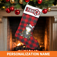 Red Buffalo Plaid Pet Stocking, Personalized Cat Christmas Stocking, Custom Name Cat Holiday Stocking, Adorable Cat Lover Xmas Present Stocking