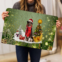 Snowy Xmas Tree Welcome Mat, Australian Shepherd Christmas Doormat, Aussie Dog Front Door Mat, Holiday Entry Rug, Dog Mom Present